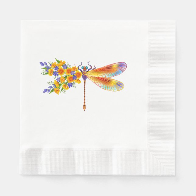 Yellow Flower Dragonfly Napkin (Front)