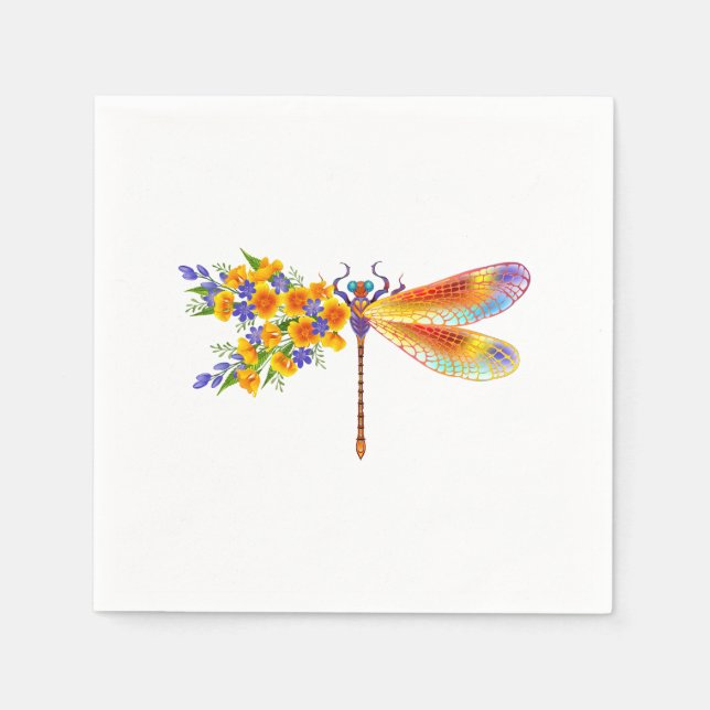 Yellow Flower Dragonfly Napkin (Front)