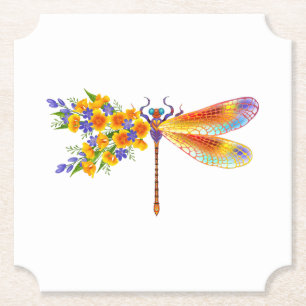 Yellow Flower Dragonfly Paper Coaster