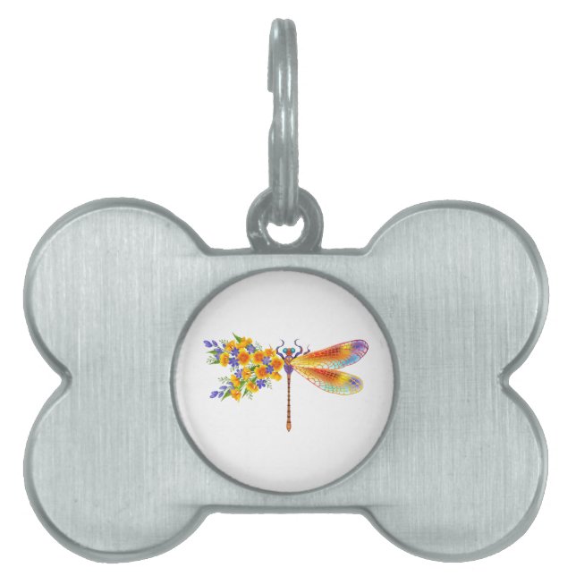 Yellow Flower Dragonfly Pet ID Tag (Front)
