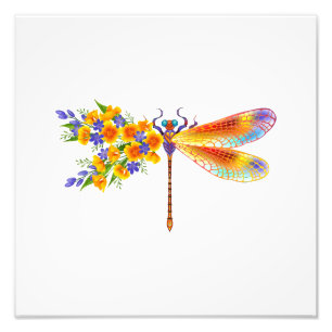 Yellow Flower Dragonfly Photo Print