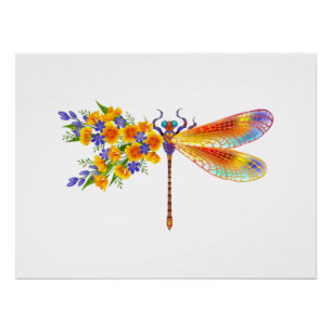 Yellow Flower Dragonfly Poster
