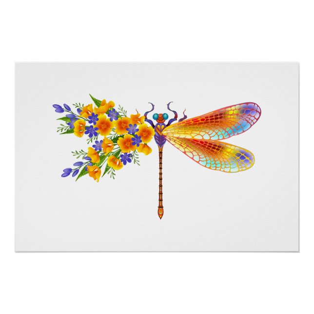 Yellow Flower Dragonfly Poster (Front)