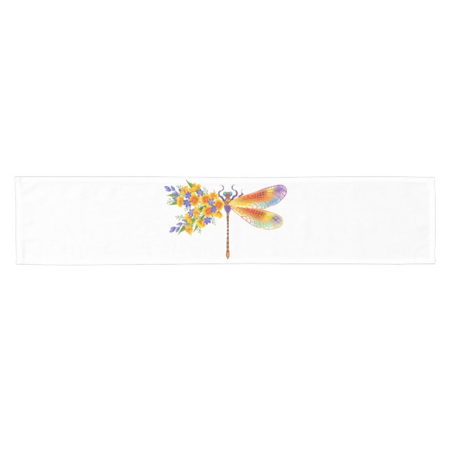 Yellow Flower Dragonfly Short Table Runner (Horizontal)
