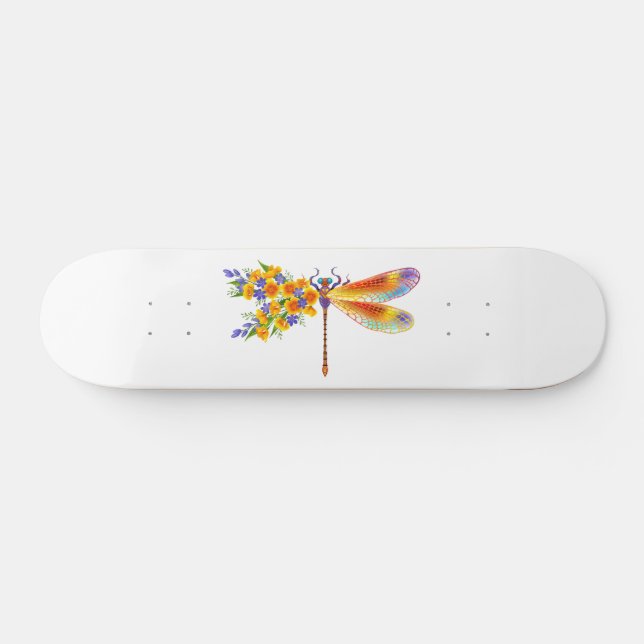 Yellow Flower Dragonfly Skateboard (Horz)