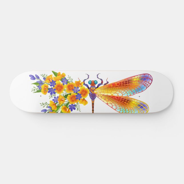 Yellow Flower Dragonfly Skateboard (Horz)