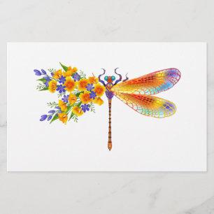 Yellow Flower Dragonfly Stationery