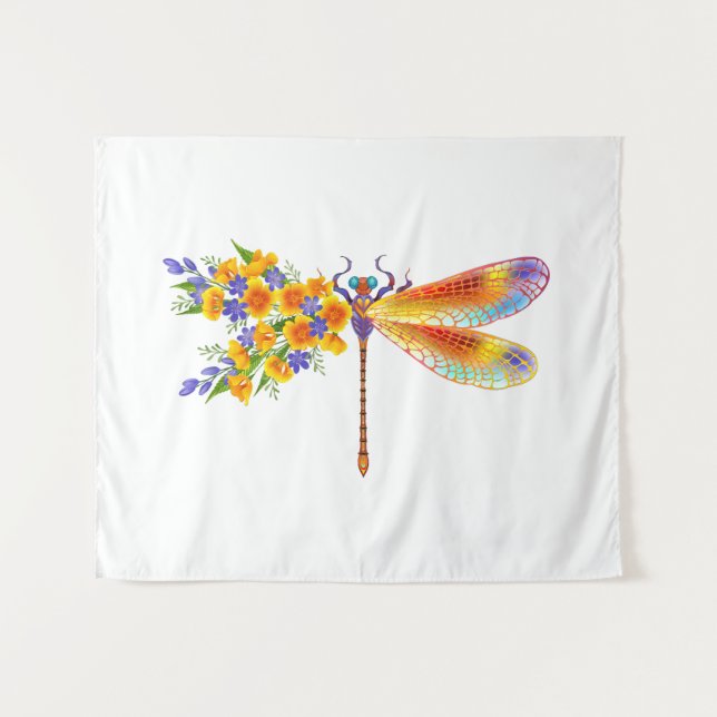 Yellow Flower Dragonfly Tapestry (Front (Horizontal))