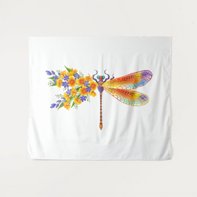 Yellow Flower Dragonfly Tapestry (Front (Horizontal))