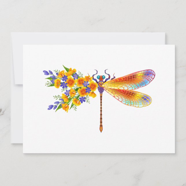 Yellow Flower Dragonfly Thank You Card (Front)