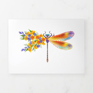 Yellow Flower Dragonfly Tri-Fold Holiday Card