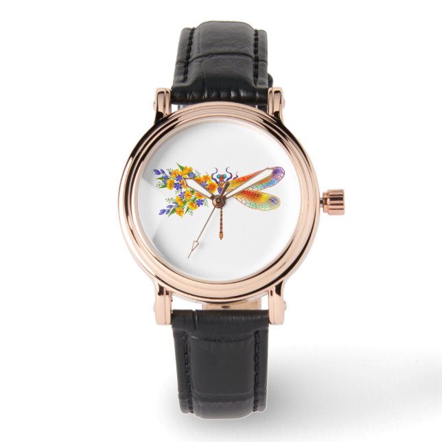 Yellow Flower Dragonfly Watch (Front)