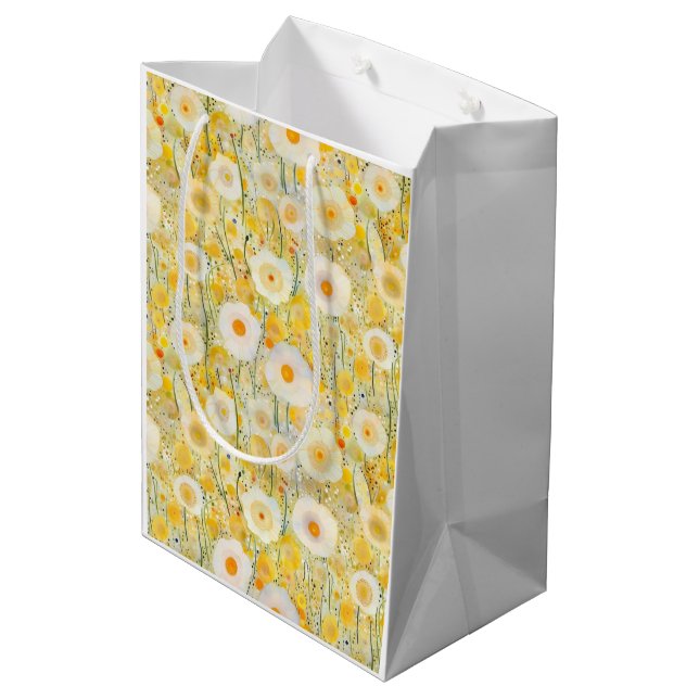 Yellow Flower Field Nature Happy Fun Floral Medium Gift Bag (Back Angled)