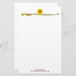 Yellow Flower Flourish Border Custom Stationery