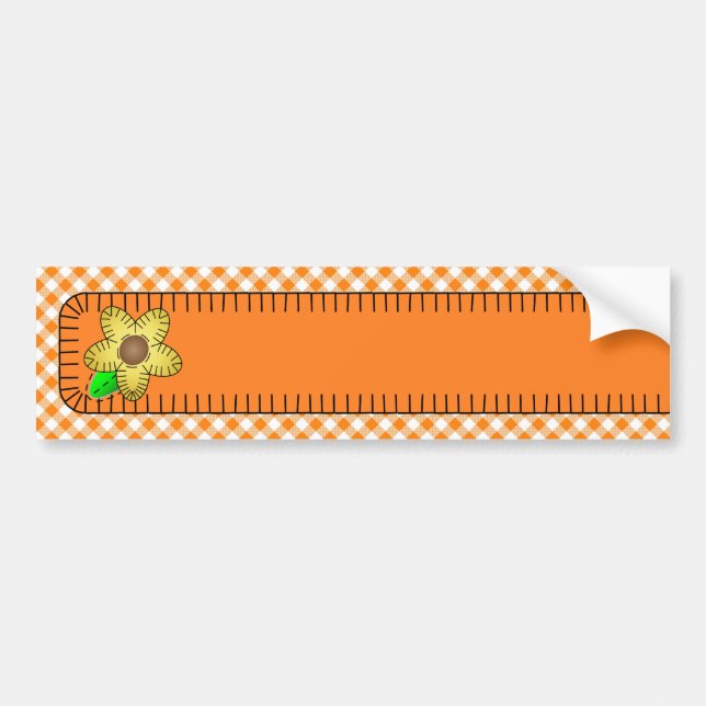 Yellow Flower  Gingham Background Bumper Sticker (Front)