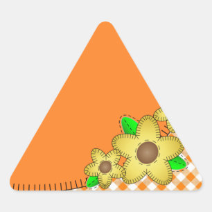 Yellow Flower  Gingham BackgroundTriangle Sticker
