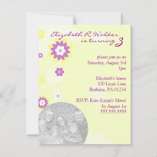 Yellow Flower Girl's Brithday Party Invitations