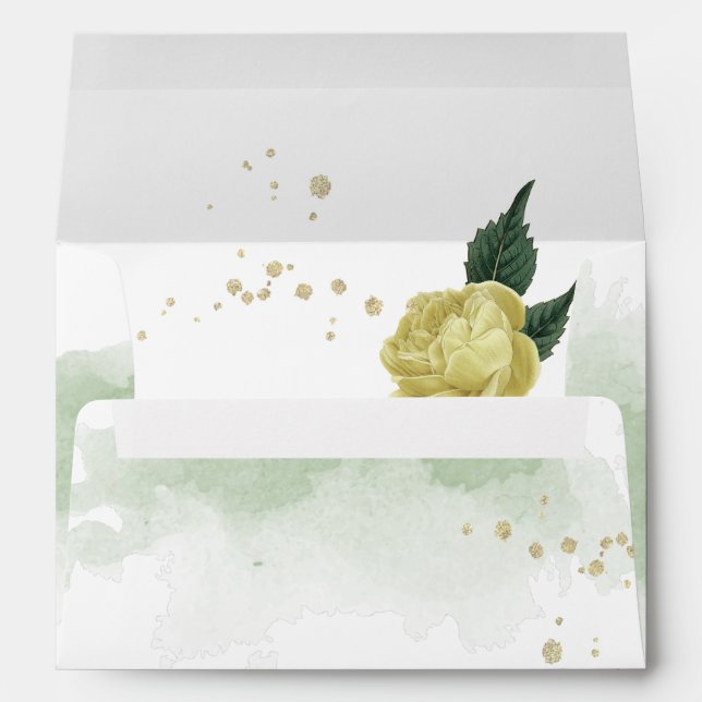 yellow flower green leaves wedding envelope (Back (Bottom))