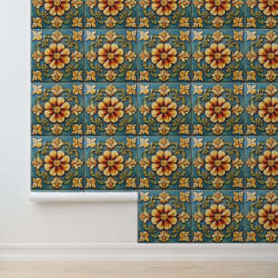 Yellow Flower Italian Tile Wallpaper