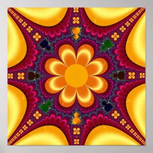 Yellow Flower Mandelbrot Mandala Poster