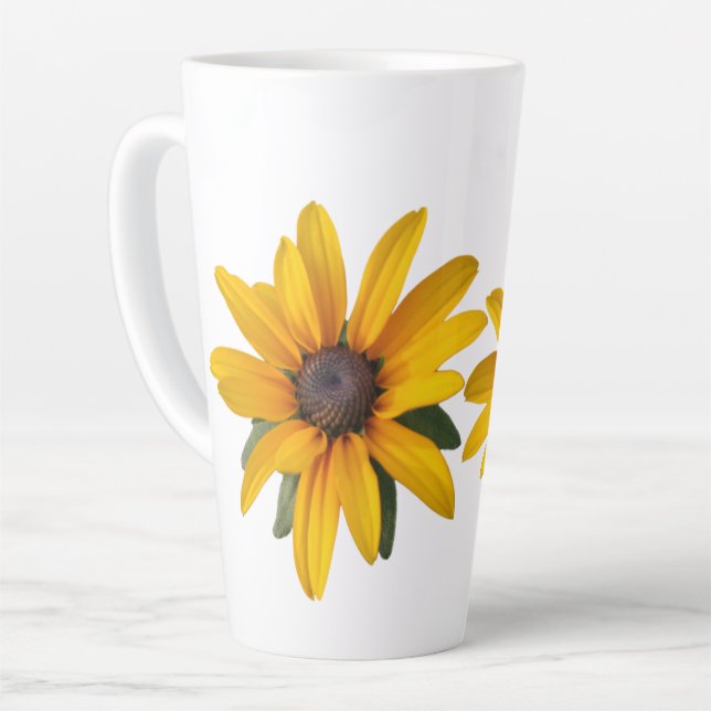Yellow Flower Modern Simple Black Eyed Susan Latte Mug (Left Angle)