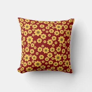 Yellow Flower Motif   Yellow Daisy Pattern Throw Pillow