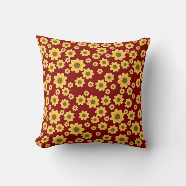 Yellow Flower Motif | Yellow Daisy Pattern Throw Pillow (Front)