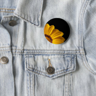 Yellow flower on  black background 2 inch round button
