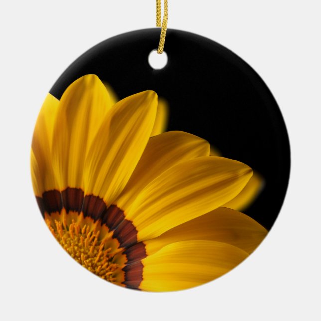 Yellow flower on  black background ceramic ornament (Front)