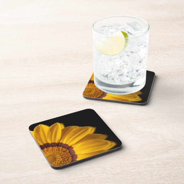 Yellow flower on  black background coaster (Right Side)