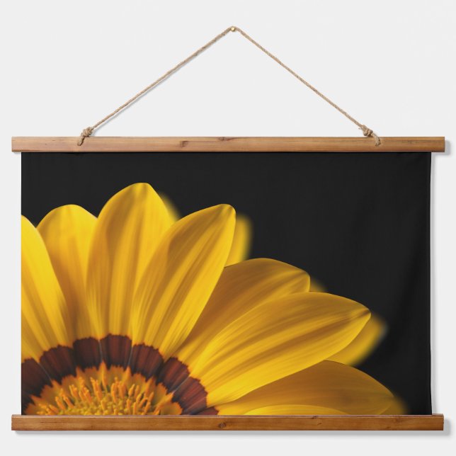 Yellow flower on  black background hanging tapestry (Front)