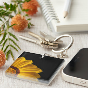 Yellow flower on  black background keychain
