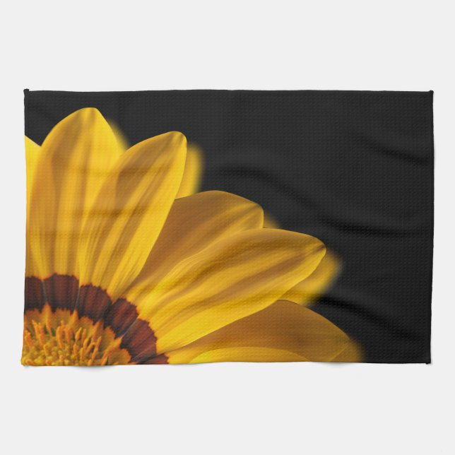 Yellow flower on  black background kitchen towel (Horizontal)