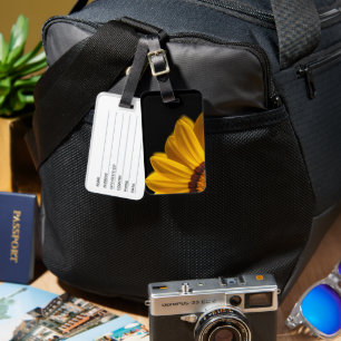 Yellow flower on  black background luggage tag
