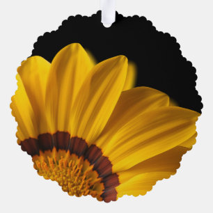 Yellow flower on black background ornament card