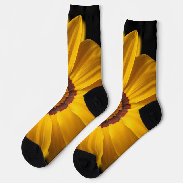 Yellow flower on  black background socks (Left)