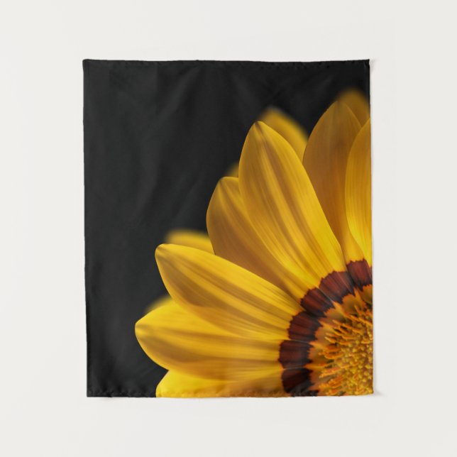 Yellow flower on  black background tapestry (Front)