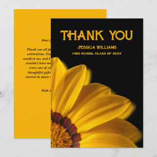 Yellow flower on  black background thank you card