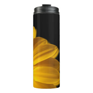 Yellow flower on  black background thermal tumbler