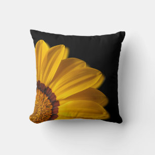 Yellow flower on black background throw pillow