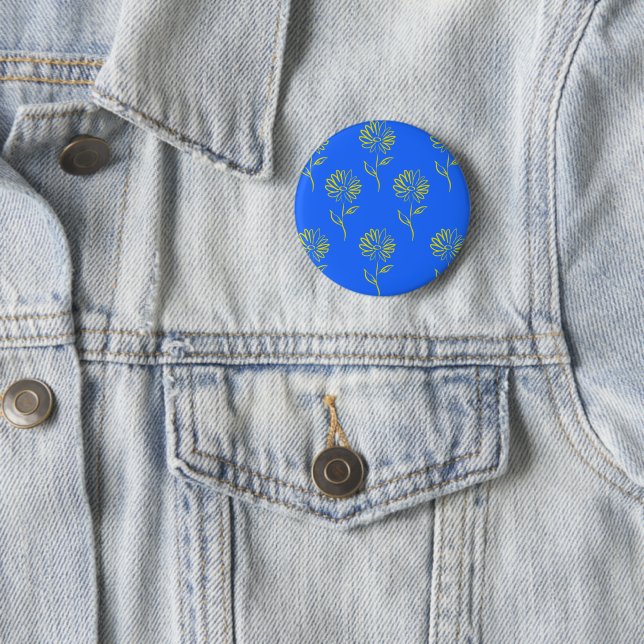 Yellow Flower Outline In A Blue Background 2 Inch Round Button (In Situ)