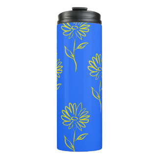 Yellow Flower Outline In A Blue Background Thermal Tumbler