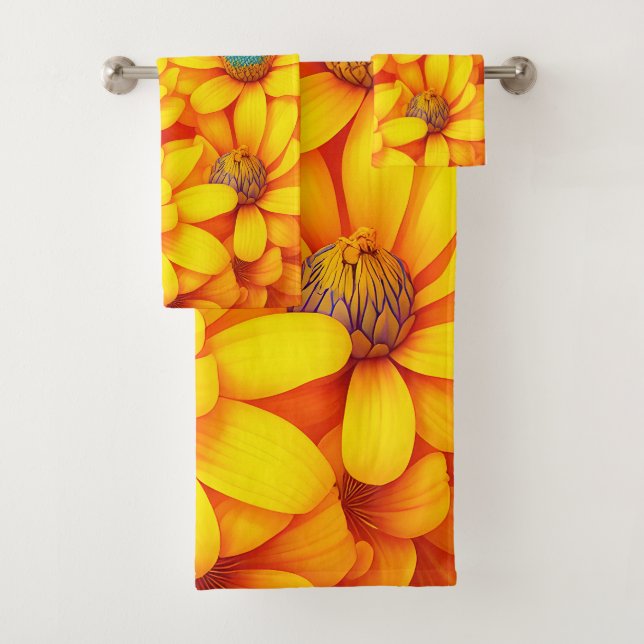 Yellow flower pattern bath towel set (Insitu)