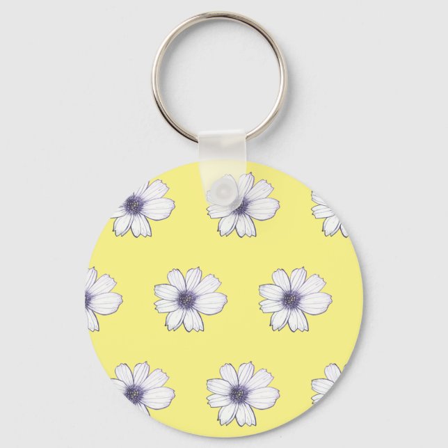 Yellow flower pattern Button Key Ring (Front)