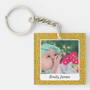 Yellow Flower Pattern Custom Photo Personalised Keychain