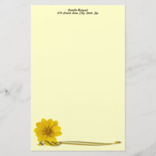 Yellow Flower Photo and Filigree Personalized Stationery
