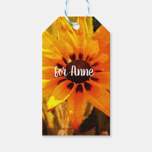 Yellow Flower Photo Name Gift Tag (Front)