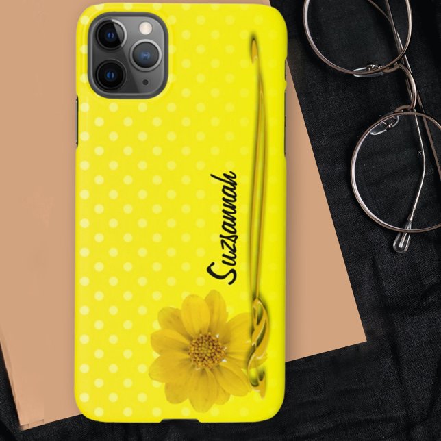 Yellow Flower Photo Scroll Polka Dot Personalized  iPhone Case (Creator Uploaded)