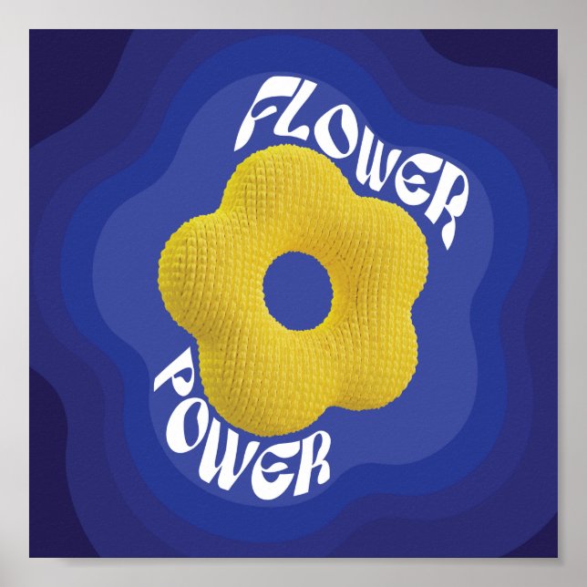 Yellow Flower Power Art Poster with Blue Gradient  (Front)