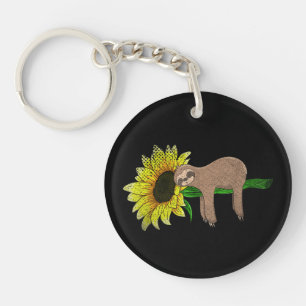 Yellow Flower Sunflower Sleepy Animal Lover Wildli Keychain